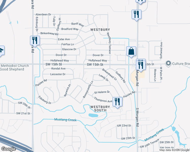map of restaurants, bars, coffee shops, grocery stores, and more near 10106 Leeds Dr in Yukon