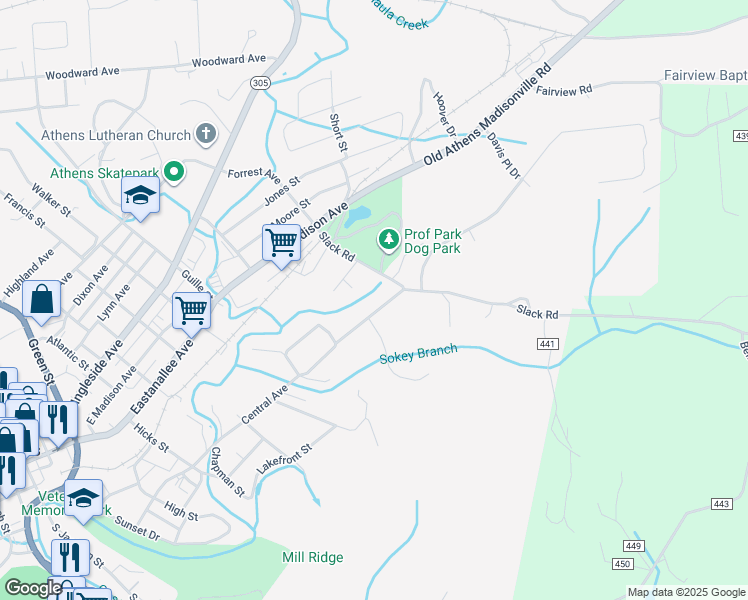map of restaurants, bars, coffee shops, grocery stores, and more near 1004 Central Ave in Athens