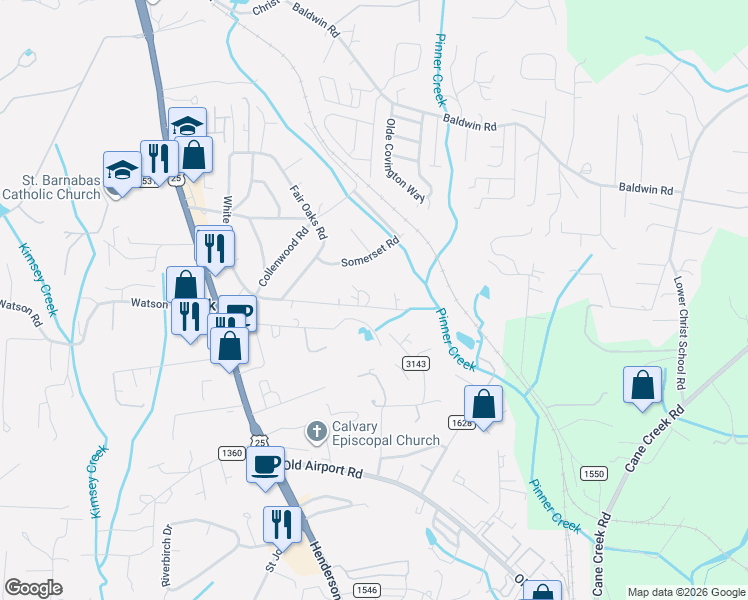 map of restaurants, bars, coffee shops, grocery stores, and more near 140 White Oak Extension in Arden