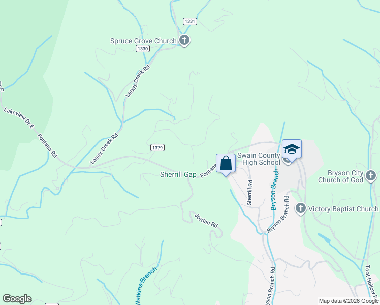 map of restaurants, bars, coffee shops, grocery stores, and more near 30 Charleston Ridge in Bryson City
