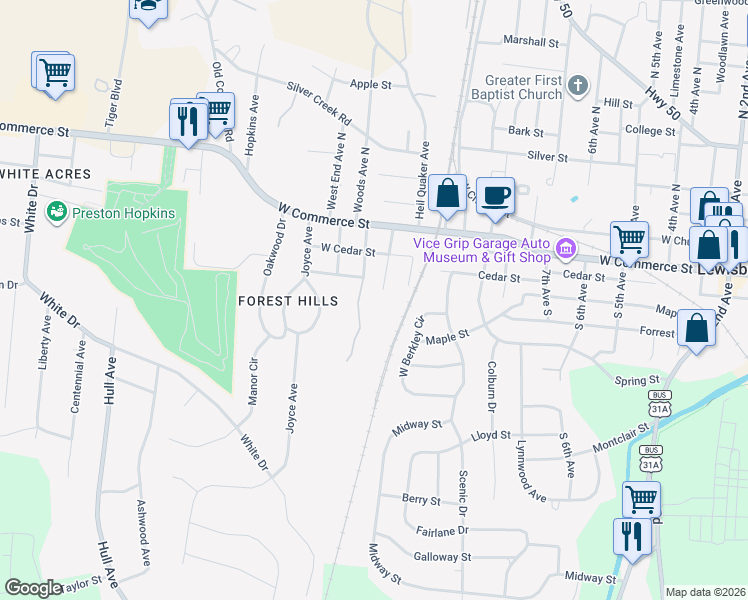 map of restaurants, bars, coffee shops, grocery stores, and more near 238 Boyette Avenue in Lewisburg