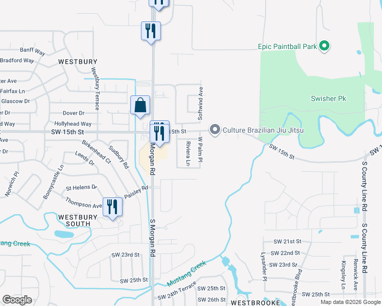 map of restaurants, bars, coffee shops, grocery stores, and more near 1716 Riviera Lane in Oklahoma City