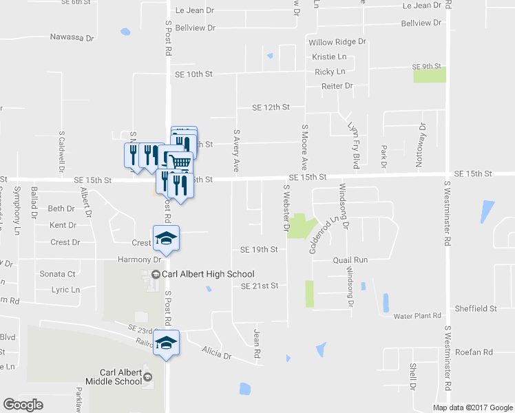 map of restaurants, bars, coffee shops, grocery stores, and more near 1713 Haven Drive in Midwest City