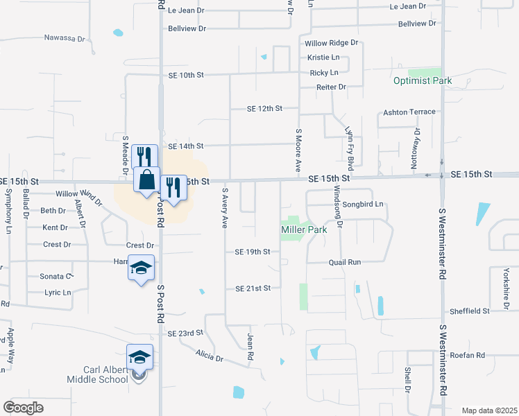map of restaurants, bars, coffee shops, grocery stores, and more near 1720 Haven Drive in Midwest City