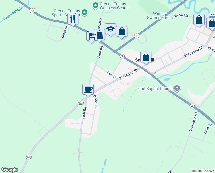 map of restaurants, bars, coffee shops, grocery stores, and more near 806 West Harper Street in Snow Hill