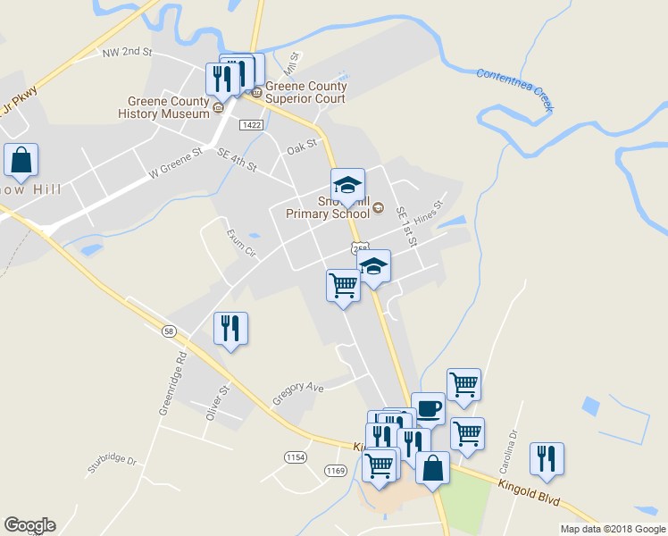 map of restaurants, bars, coffee shops, grocery stores, and more near 612 Southeast 3rd Street in Snow Hill