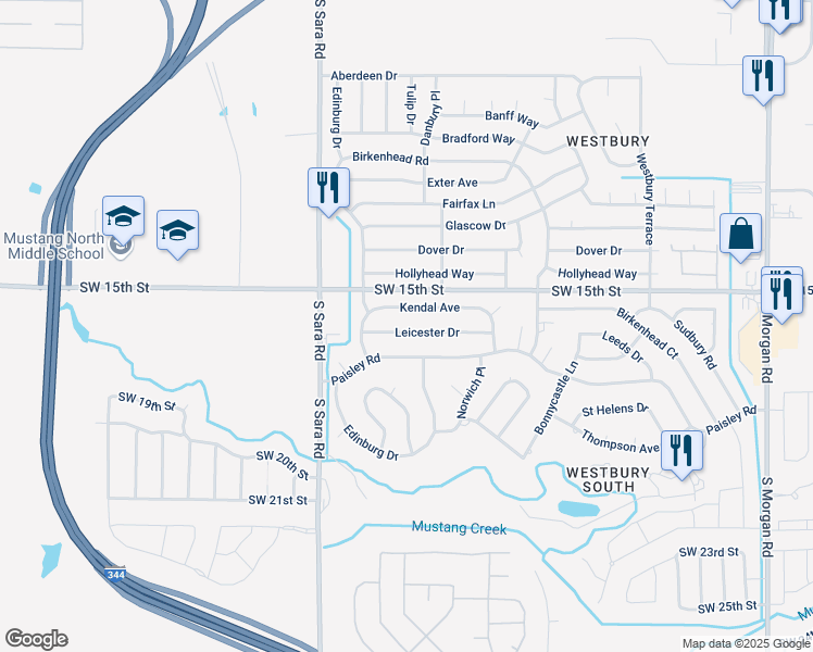 map of restaurants, bars, coffee shops, grocery stores, and more near 10413 Leicester Drive in Yukon