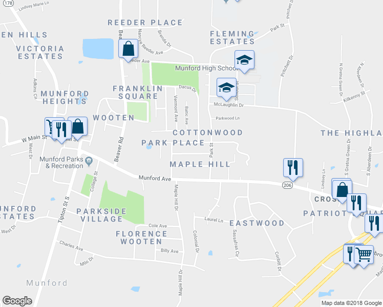 map of restaurants, bars, coffee shops, grocery stores, and more near Connecticut Avenue in Munford