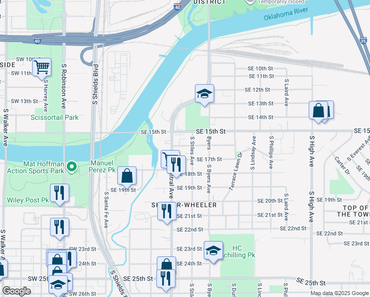 map of restaurants, bars, coffee shops, grocery stores, and more near 315 Southeast 17th Street in Oklahoma City