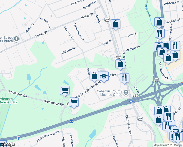 map of restaurants, bars, coffee shops, grocery stores, and more near 2895 Shady Lane Avenue in Concord