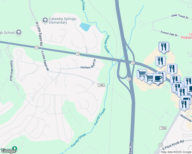 map of restaurants, bars, coffee shops, grocery stores, and more near 7463 South Little Egypt Road in Stanley