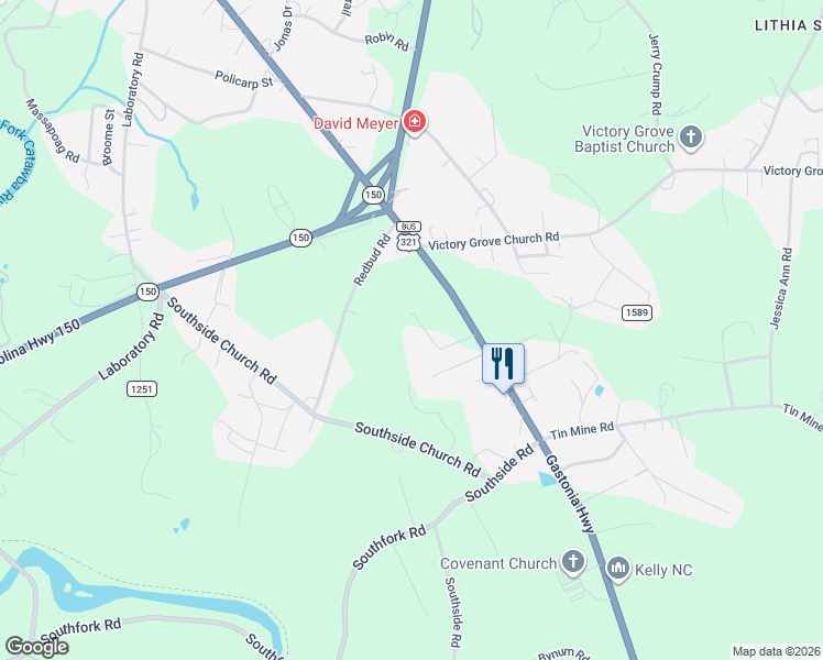 map of restaurants, bars, coffee shops, grocery stores, and more near 193 Lithia Park Drive in Lincolnton