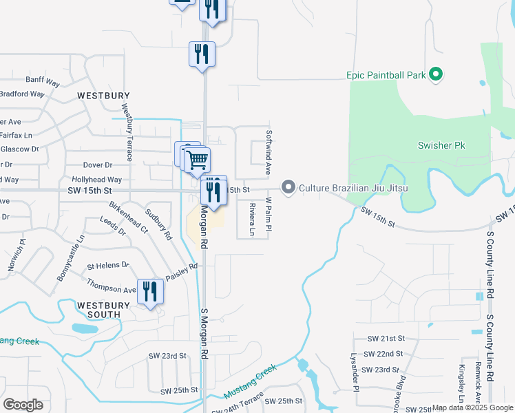 map of restaurants, bars, coffee shops, grocery stores, and more near 1704 Riviera Lane in Oklahoma City