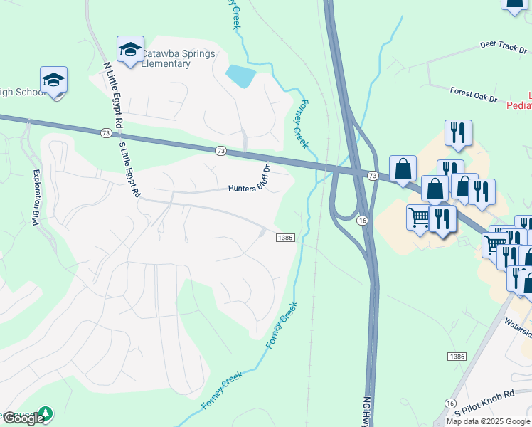 map of restaurants, bars, coffee shops, grocery stores, and more near 7435 South Little Egypt Road in Stanley