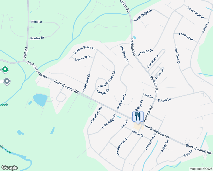 map of restaurants, bars, coffee shops, grocery stores, and more near 206 Morgan Trace Lane in Goldsboro