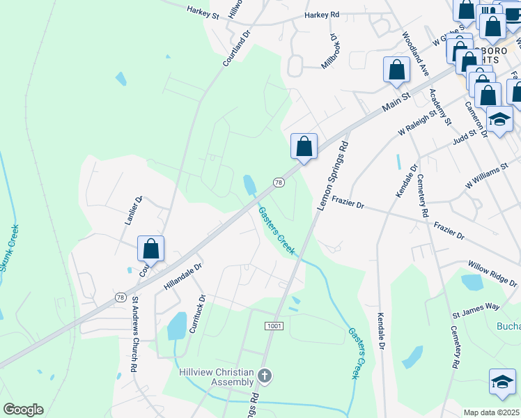 map of restaurants, bars, coffee shops, grocery stores, and more near 1201 Tramway Road in Sanford