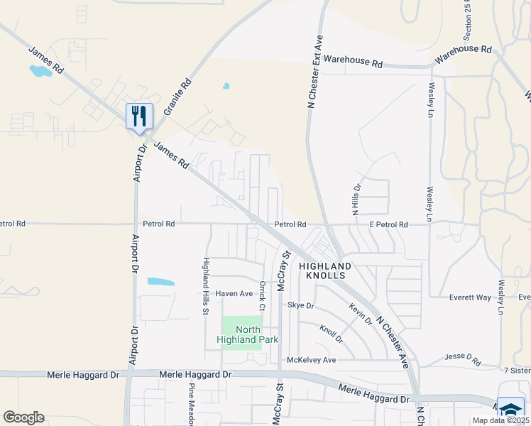map of restaurants, bars, coffee shops, grocery stores, and more near 394 Petrol Road in Bakersfield