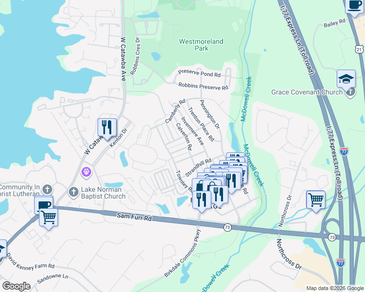map of restaurants, bars, coffee shops, grocery stores, and more near in Cornelius