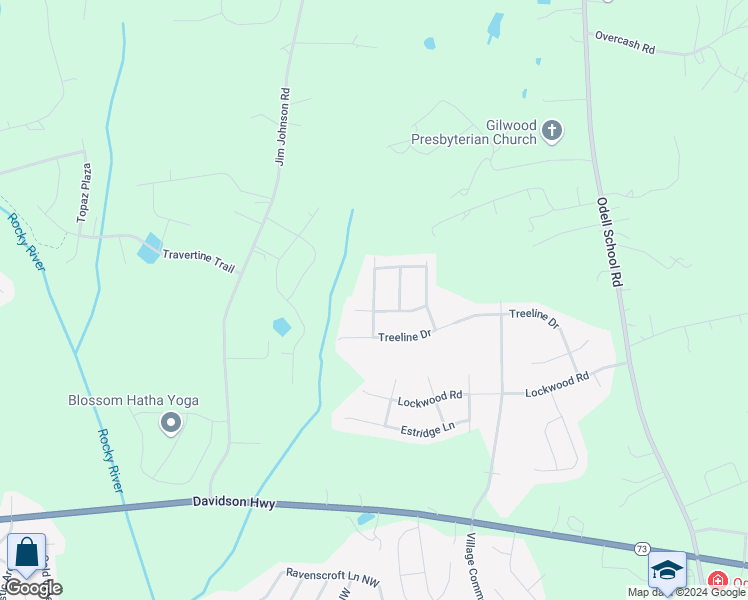map of restaurants, bars, coffee shops, grocery stores, and more near Shoal Park Road in Concord
