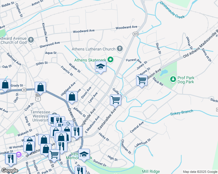 map of restaurants, bars, coffee shops, grocery stores, and more near 812 Ingleside Avenue in Athens