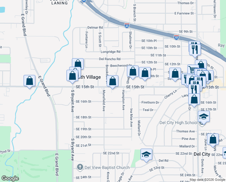 map of restaurants, bars, coffee shops, grocery stores, and more near 3314 Southeast 15th Street in Del City