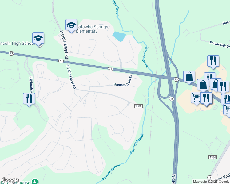 map of restaurants, bars, coffee shops, grocery stores, and more near 7377 South Little Egypt Road in Stanley