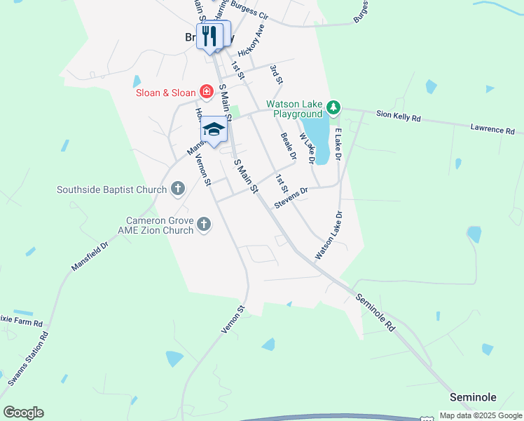 map of restaurants, bars, coffee shops, grocery stores, and more near 409 South Main Street in Broadway