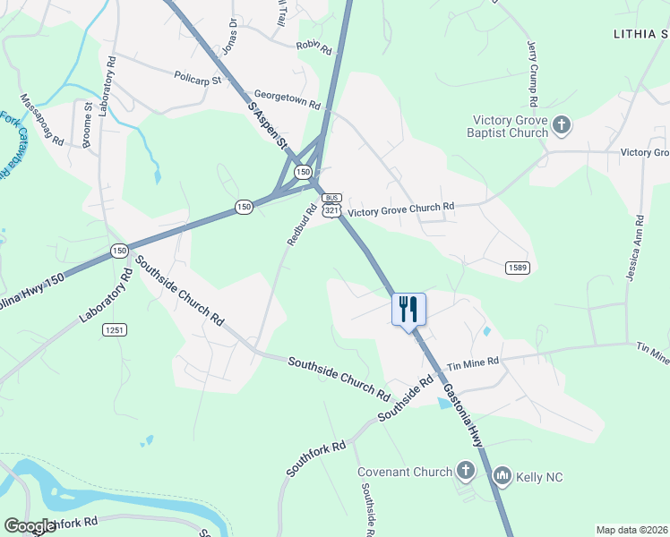 map of restaurants, bars, coffee shops, grocery stores, and more near 193 Lithia Park Drive in Lincolnton