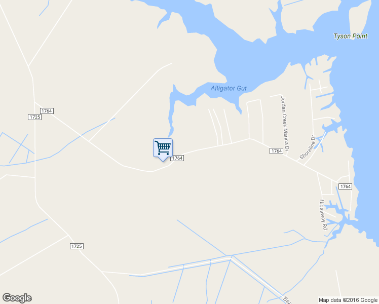 map of restaurants, bars, coffee shops, grocery stores, and more near State Road 1764 in Beaufort County
