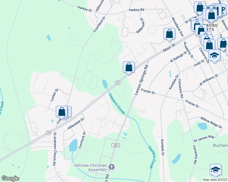 map of restaurants, bars, coffee shops, grocery stores, and more near 1201 Tramway Road in Sanford