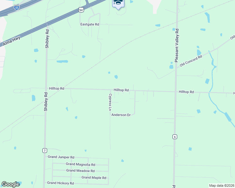 map of restaurants, bars, coffee shops, grocery stores, and more near 5504 Hilltop Road in Van Buren