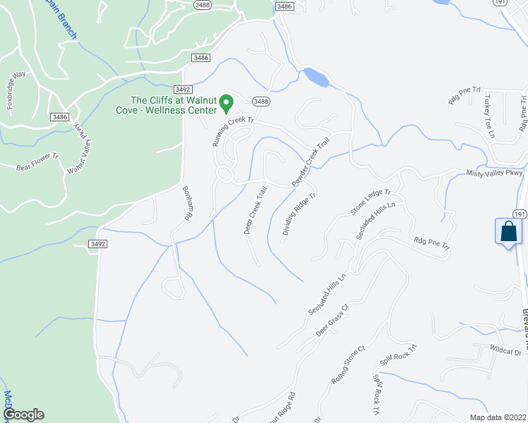 map of restaurants, bars, coffee shops, grocery stores, and more near 20 Deep Creek Trail in Arden