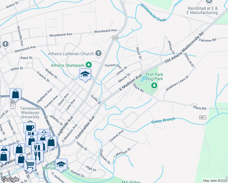 map of restaurants, bars, coffee shops, grocery stores, and more near 904 East Madison Avenue in Athens