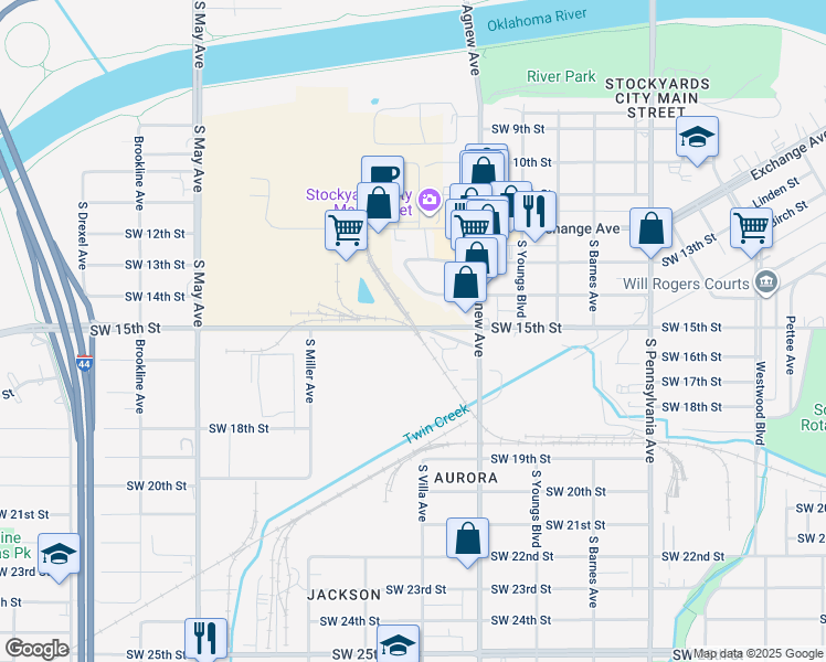 map of restaurants, bars, coffee shops, grocery stores, and more near in Oklahoma City