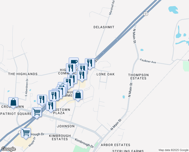 map of restaurants, bars, coffee shops, grocery stores, and more near 185 Capital Way in Atoka