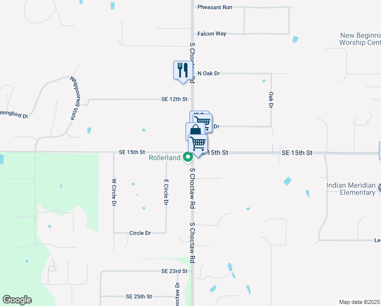 map of restaurants, bars, coffee shops, grocery stores, and more near 1654 South Choctaw Road in Choctaw