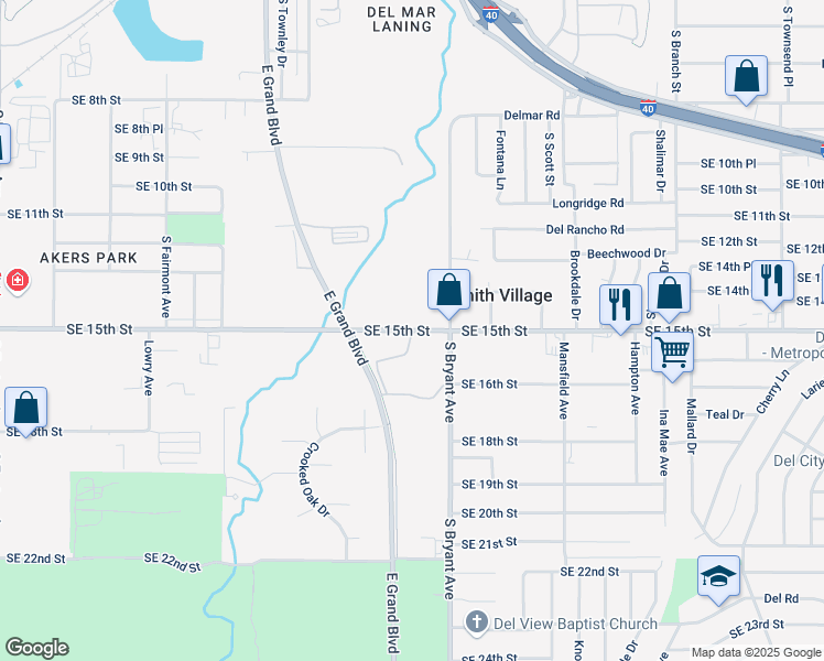 map of restaurants, bars, coffee shops, grocery stores, and more near 2923 Southeast 15th Street in Oklahoma City