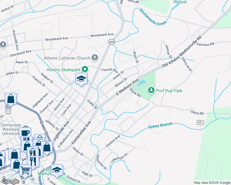 map of restaurants, bars, coffee shops, grocery stores, and more near 908 East Madison Avenue in Athens