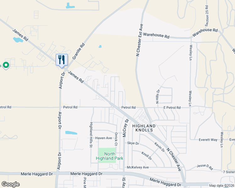 map of restaurants, bars, coffee shops, grocery stores, and more near 900 James Road in Bakersfield