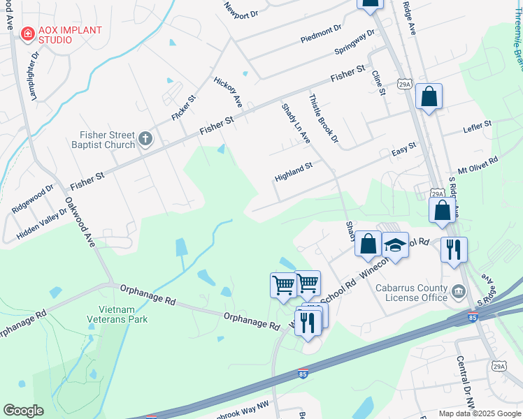 map of restaurants, bars, coffee shops, grocery stores, and more near 609 Easy Street in Concord