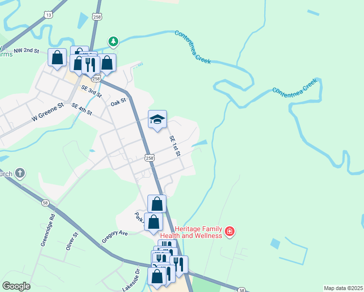 map of restaurants, bars, coffee shops, grocery stores, and more near 303 Hines Street in Snow Hill