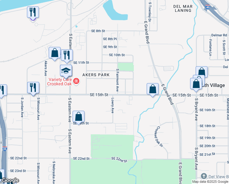 map of restaurants, bars, coffee shops, grocery stores, and more near 2300 Southeast 15th Street in Oklahoma City
