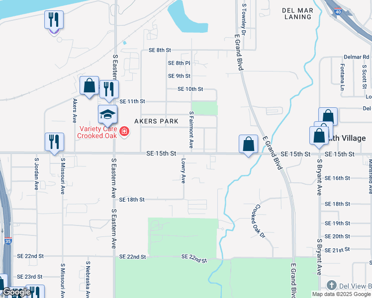 map of restaurants, bars, coffee shops, grocery stores, and more near 2300 Southeast 15th Street in Oklahoma City