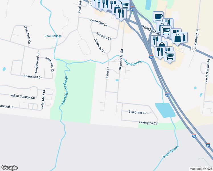 map of restaurants, bars, coffee shops, grocery stores, and more near 239 Ester Lane in Manchester