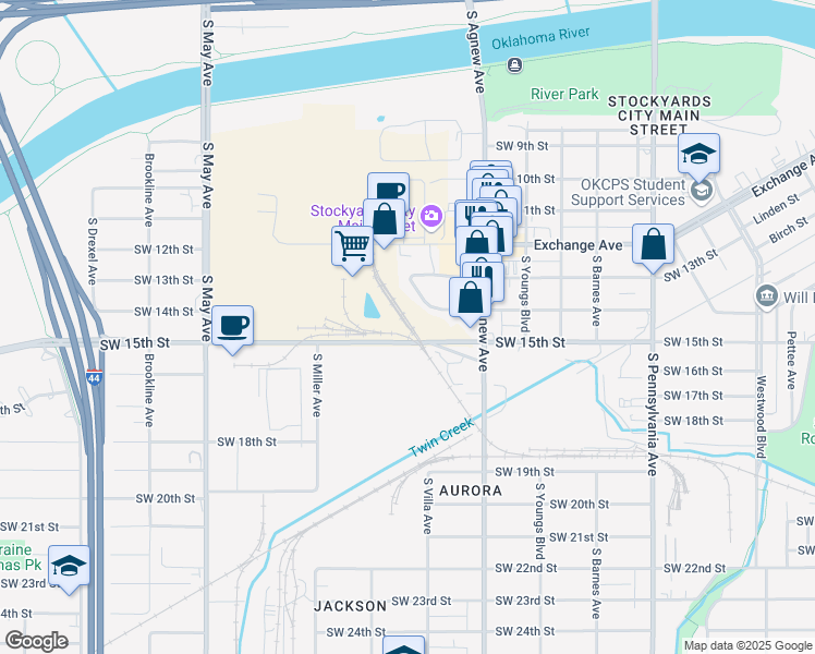 map of restaurants, bars, coffee shops, grocery stores, and more near 2501 Southwest 15th Street in Oklahoma City