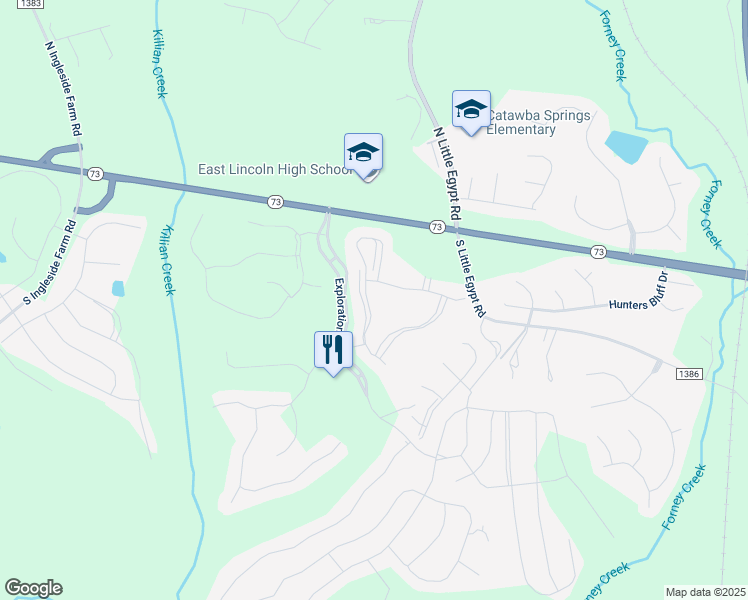 map of restaurants, bars, coffee shops, grocery stores, and more near 411 Flat Rock Drive in Stanley