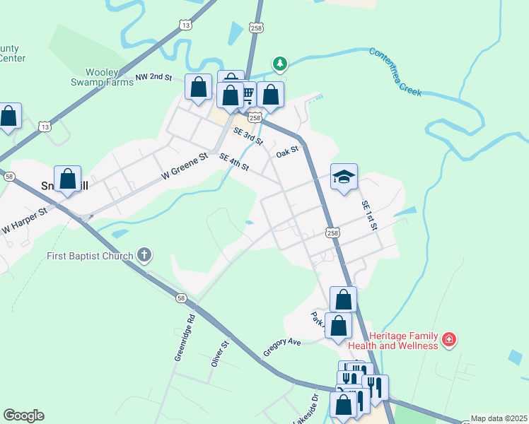 map of restaurants, bars, coffee shops, grocery stores, and more near Francis Street in Snow Hill