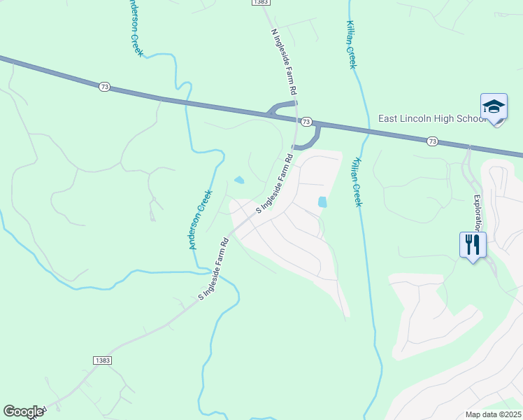 map of restaurants, bars, coffee shops, grocery stores, and more near 290 South Ingleside Farm Road in Iron Station