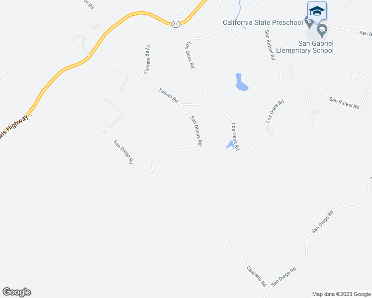 map of restaurants, bars, coffee shops, grocery stores, and more near 8282 San Dimas Road in Atascadero