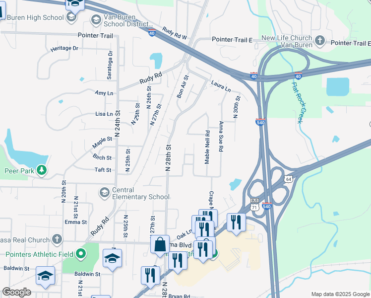 map of restaurants, bars, coffee shops, grocery stores, and more near 98 Bon Air in Van Buren